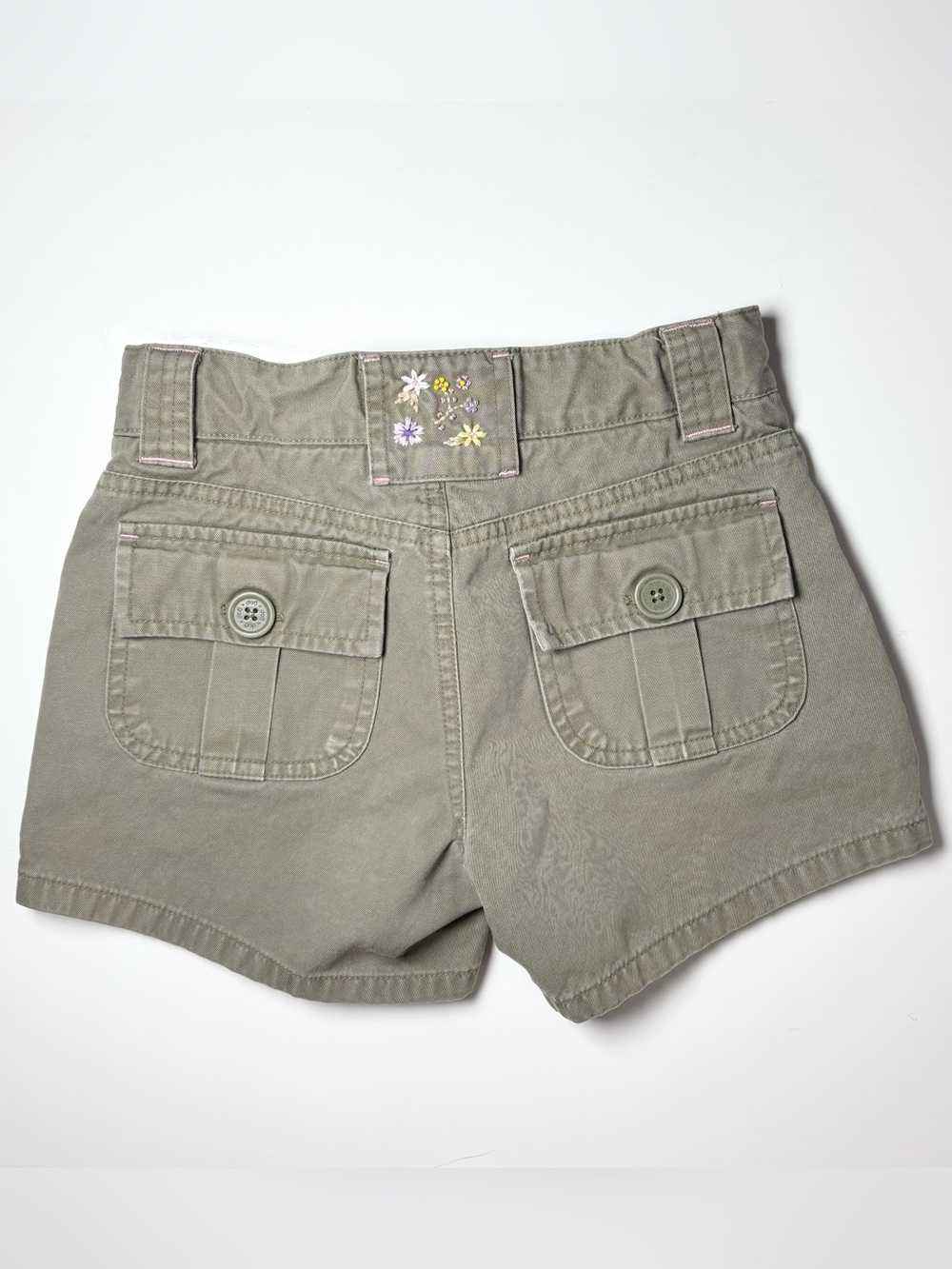 Vintage Y2K Gap Kids Olive Green Embroidered Wildflower Cargo Shorts 7 Regular